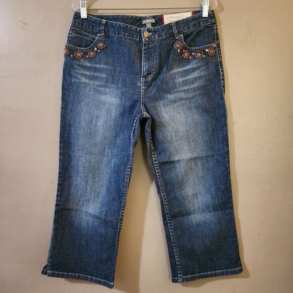 J Jill Womens Limited Edition Capri Jeans Size 10 Beaded Mid Rise Straight Leg - Picture 1 of 12